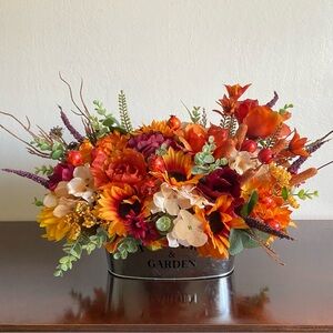 Faux Floral Bouquet With Orange Roses/Sunflowers